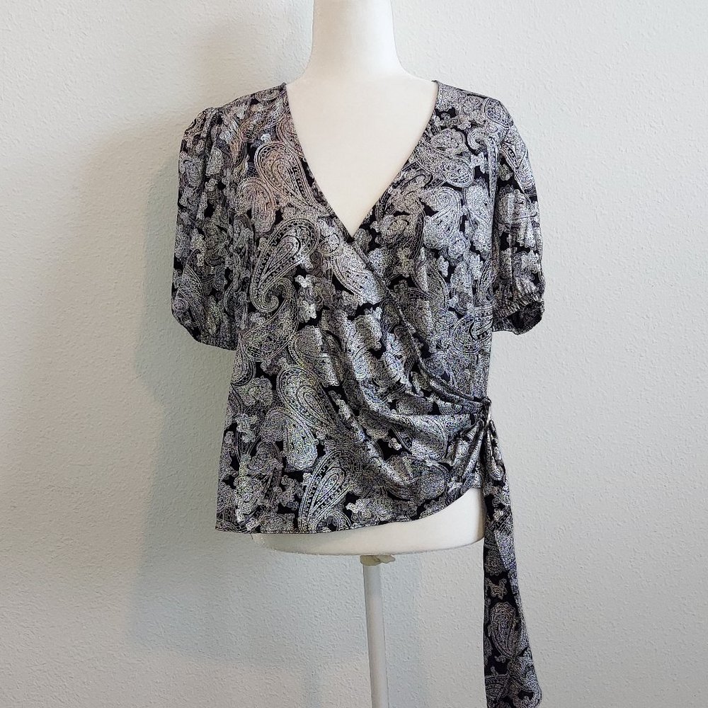Michael Kors Eliotte Foil Paisley Wrap Blouse Size Medium